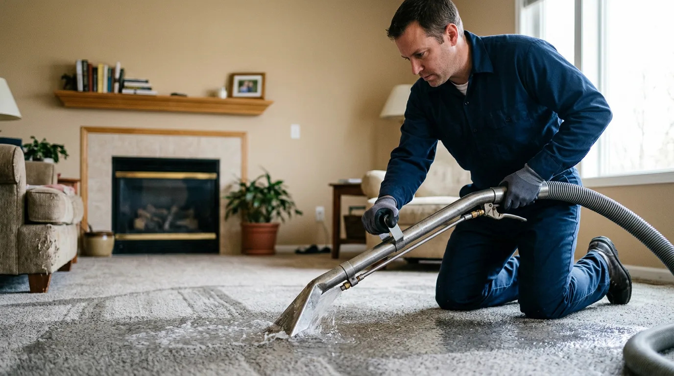 Water damage restoration technician working near Thrall, TX